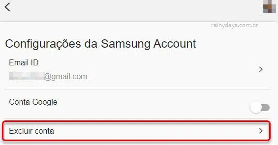 Excluir conta da Samsung Account
