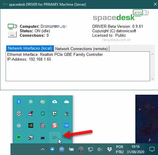 Spacedesk instalado no PC Windows