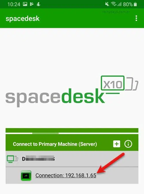 toque no IP do PC Windows que aparece no Spacedesk