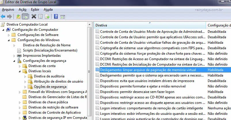 Limpar arquivo de paginação ao desligar Windows pelo Editor de Política de Grupo
