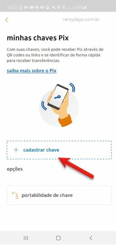 cadastrar chave Pix aplicativo do Itaú
