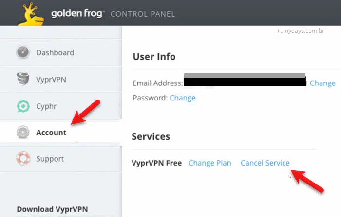 Passo a passo para excluir conta do Golden Frog VPNs