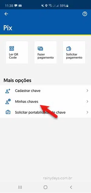 Minhas chaves PIX app Banco do Brasil