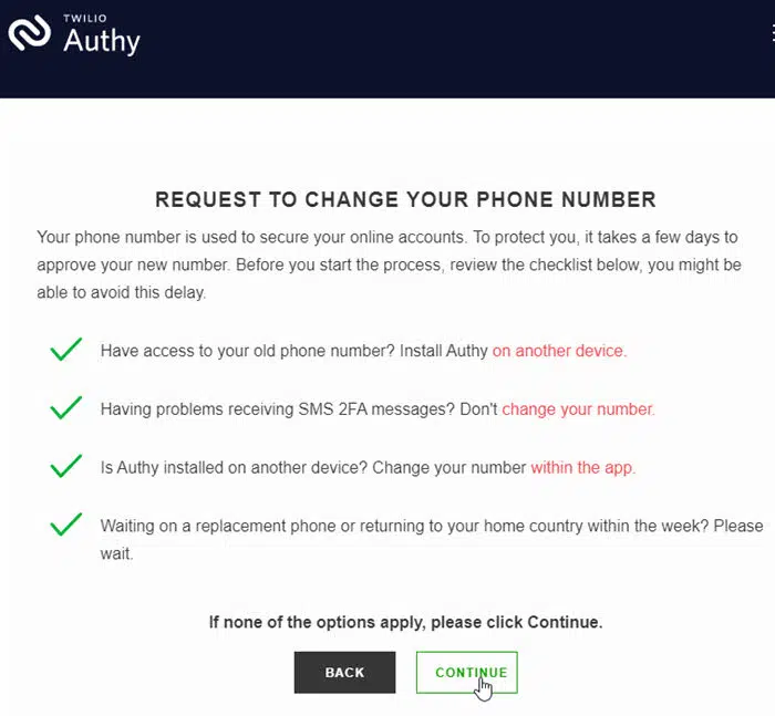 Restaurar Authy em novo celular com novo número de telefone, trocar número de telefone da conta