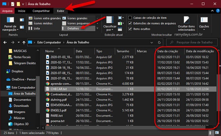 Como ver a última data que arquivo foi modificado pelo Explorador de Arquivos