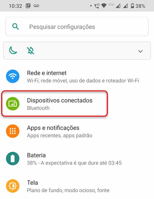 Dispositivos conectados Configurações Android