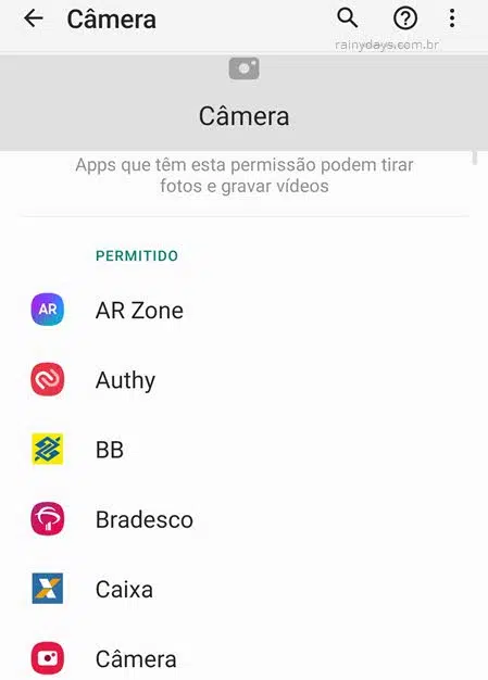 Aplicativos com permissão para tirar fotos e gravar vídeos câmera Android
