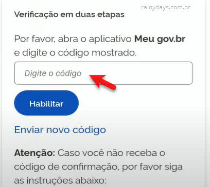 Código de segurança login Meu Gov.br