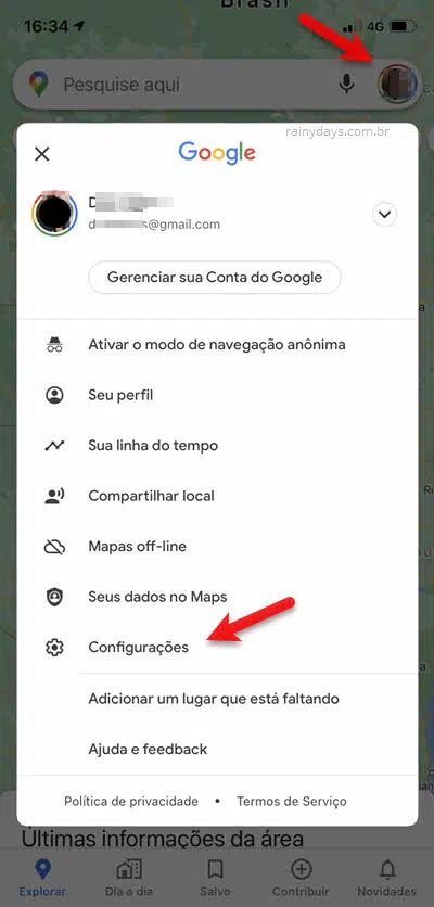 Configurações Google Maps iPhone Android