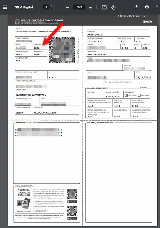 documento CRLV Digital veículos licenciamento