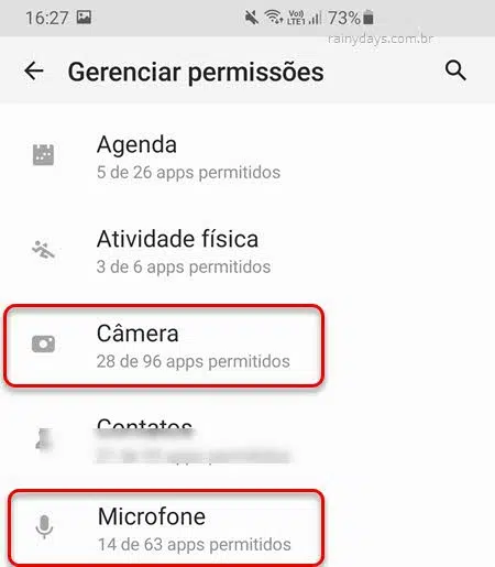 Permissões aplicativos acessam câmera e microfone Android