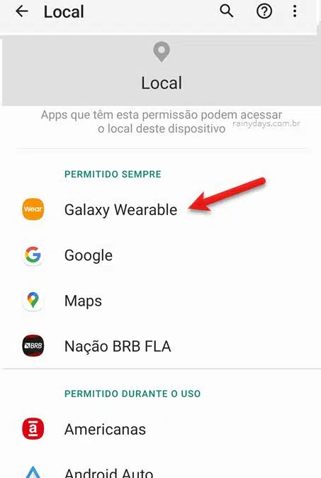 Alterar permissão de aplicativos do Android que acessam a localização
