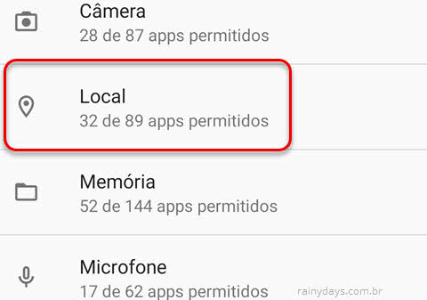Permissões de aplicativos para ver quais aplicativos acessam sua localização no Android