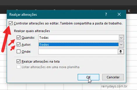 ativar rastreio de alterações em planilha do Excel