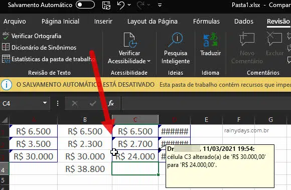 Como rastrear alterações na planilha do Excel