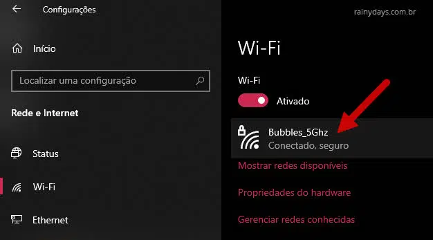 conexão WiFi ativada nome da conexão Windows
