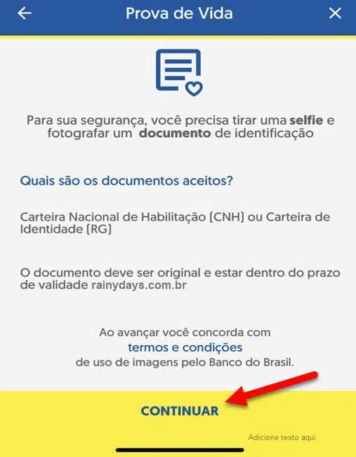 Envio de documentos CNH ou RG pelo app BB