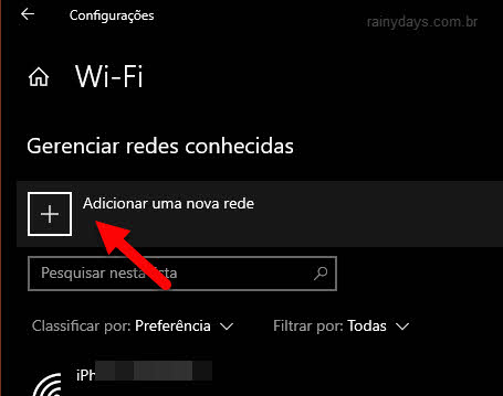 adicionar uma nova rede configurações WiFi Windows