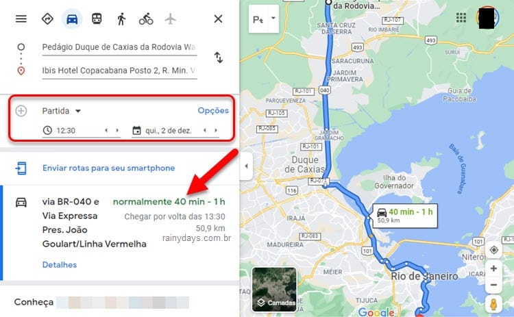 Como verificar o trânsito pelo Google Maps em horários diferentes pelo computador
