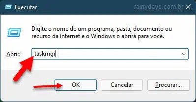 Executar Windows taskmgr Gerenciador de Tarefas