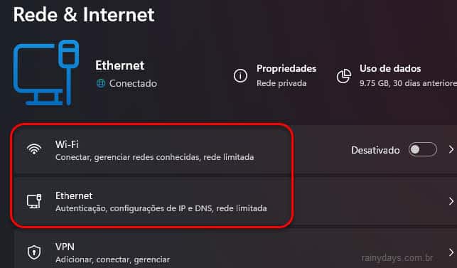 WiFi Ethernet conexão Windows 11