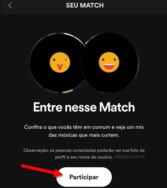 Aceitar convite para Match no Spotify combinar playlists