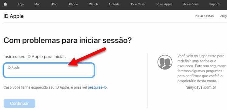 Redefinir senha ID Apple pelo iForgot Apple