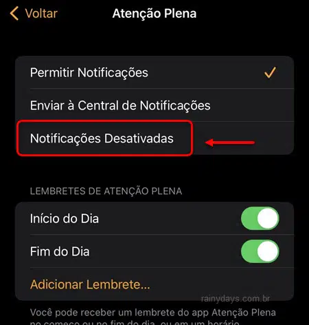 Como remover Atenção Plena do Apple Watch, notificações desativadas