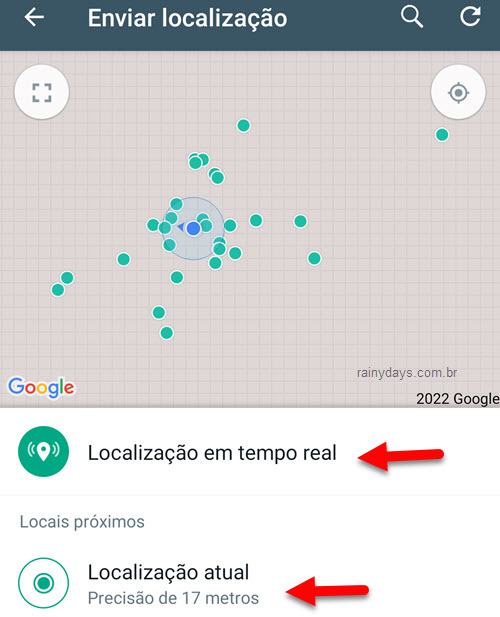 Enviar localização em tempo real ou localização atual para contato WhatsApp Android