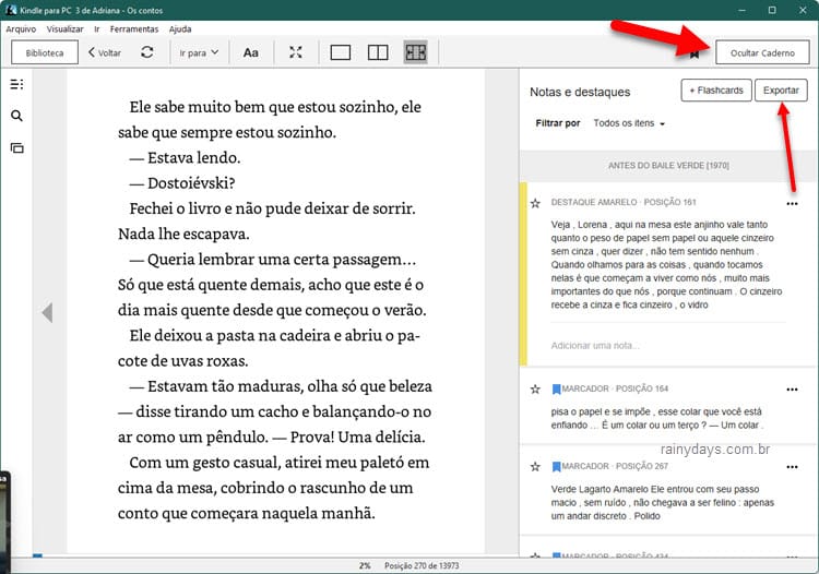 Exportar notas e destaques do ebook Kindle pelo Kindle para PC