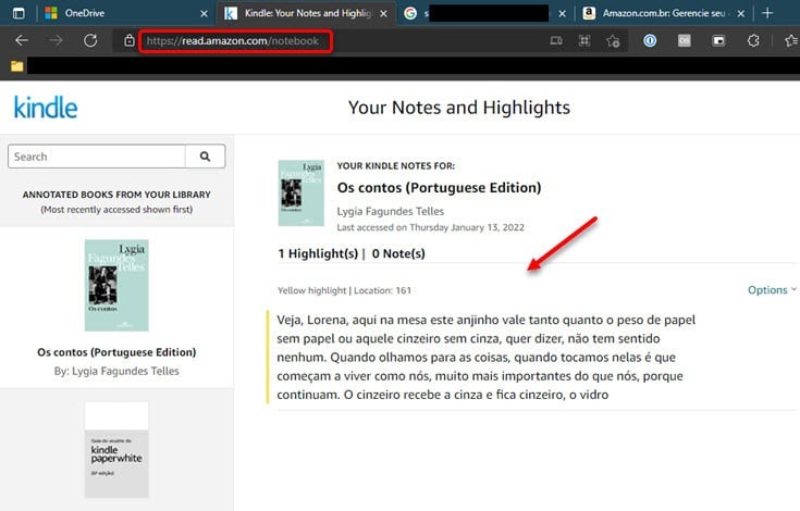 Visualizar notas e destaques do ebook Amazon no notebook online