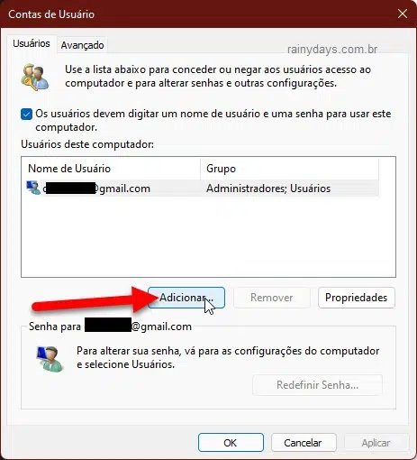 Adicionar conta de usuário no Windows 11 Netplwiz