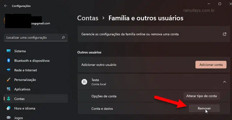 Como remover conta de usuário no Windows 11