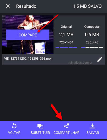 Comparar compartilhar video comprimido panda app Android