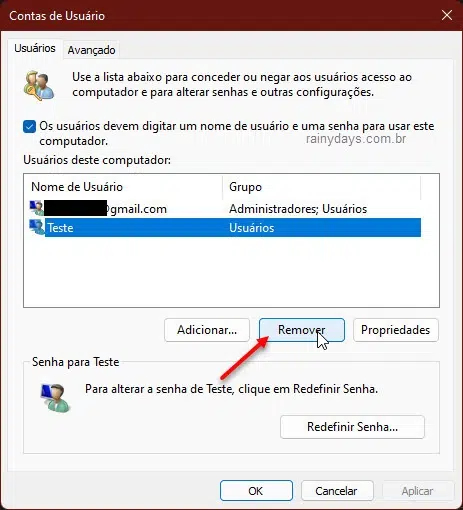 Remover, apagar conta de usuário do Windows 11