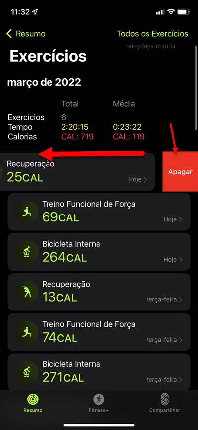 Como excluir exercício do Apple Watch, apagar Exercício app Fitness