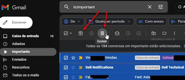 Lixeira para apagar todos os emails de um marcador no Gmail