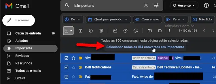 Selecionar todas conversas em um marcador do Gmail