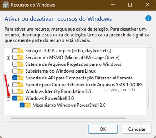 Ativar Windows PowerShell nos recursos Windows