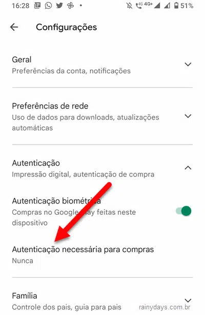 Autenticação necessária para compras Google Play, desativar compras dentro do aplicativo