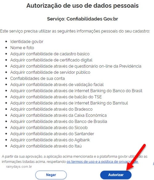 Autorização de uso de dados confiabilidades Gov.br