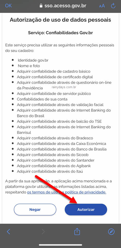 Autorizar uso de dados confiabilidades Gov.br