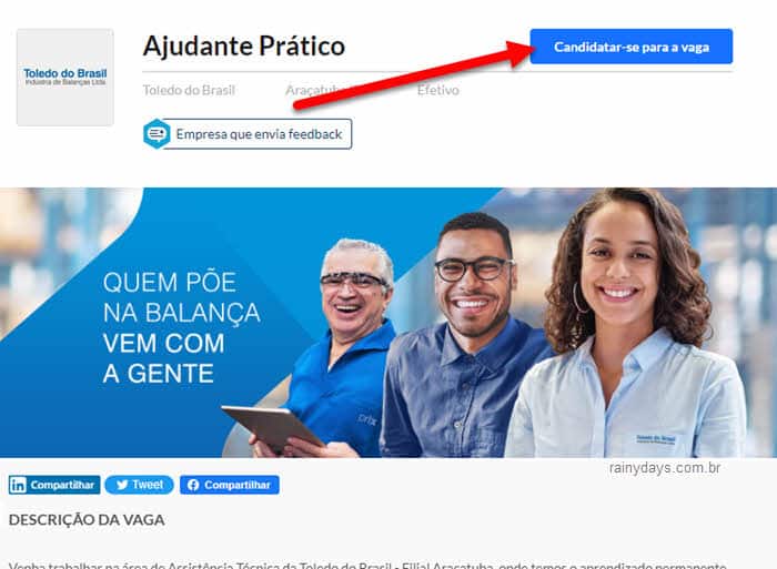 Candidatar a vaga na Toledo do Brasil, enviar currículo