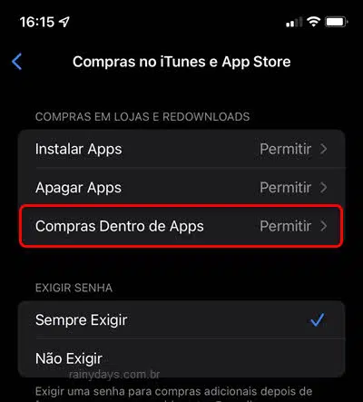 Desativar compras dentro de apps no iPhone