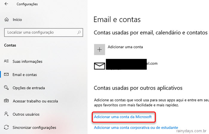 Emails e conta Adicionar uma conta Microsoft Windows para corrigir PowerShell parou