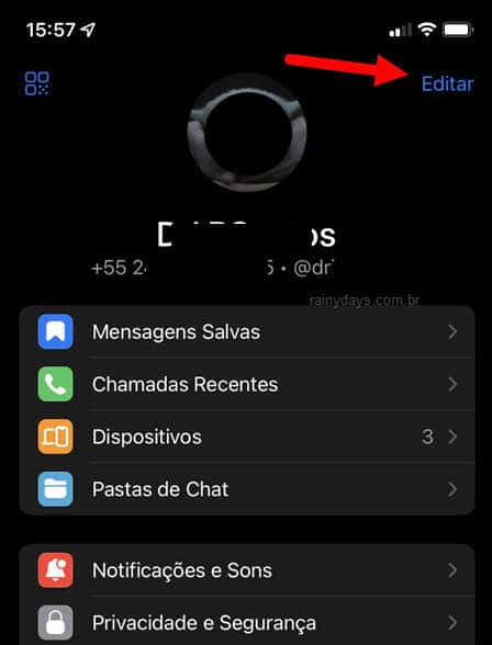 Editar perfil Telegram iPhone