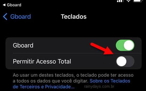 Como não permitir que Gboard tenha acesso aos dados no iPhone