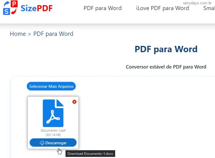 Descarregar download do arquivo docx convertido no SizePDF