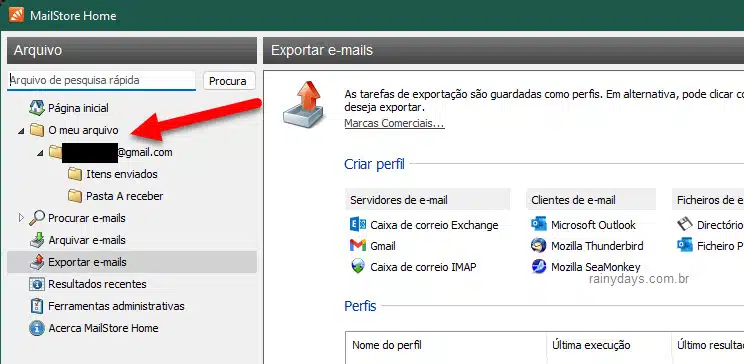 emails arquivados em backup no computador Mailstore