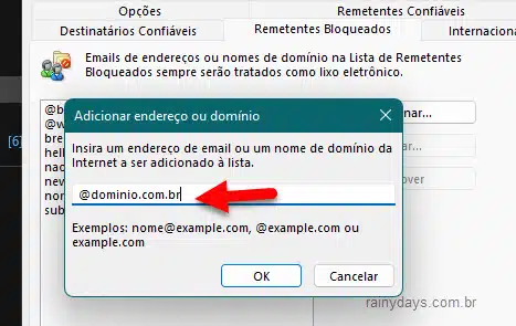 Como bloquear e-mails no Outlook domínio específico